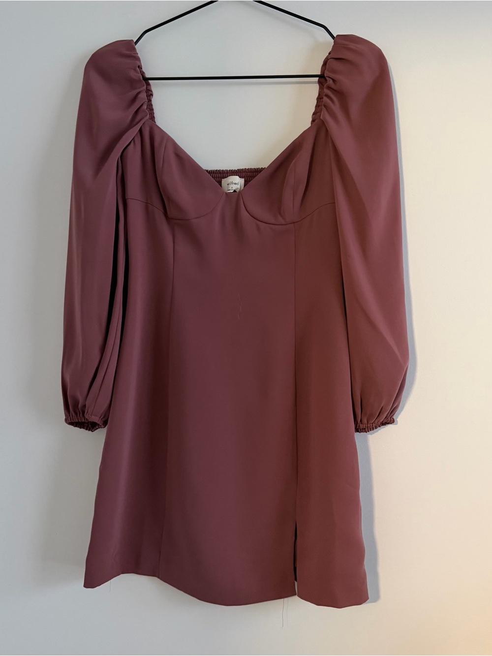 Aritzia Wilfred Novella Mauve Puff Sleeve Mini Dress
